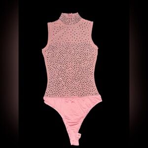 Fashion Nova Blush Bodysuit with Rhinestone Accents